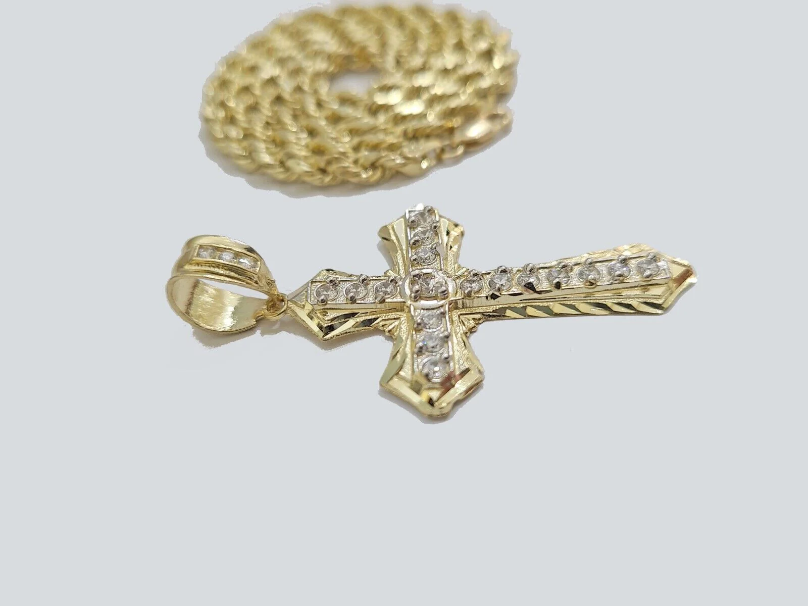 14k Yellow Gold Cross Charm Rope Chain Necklace 4mm 24'' Pendant 14kt Jesus Real - Image 6