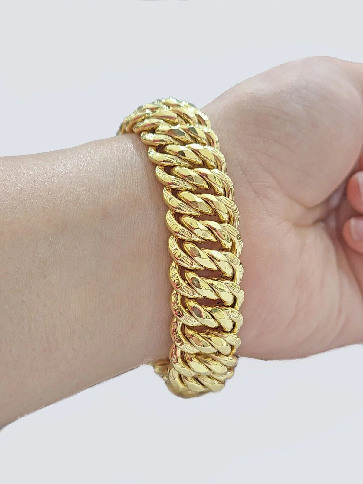14k Yellow Gold Flat Byzantine Bracelet 7.5" Inch 17mm Real 14kt Box Lock Ladies - Image 3