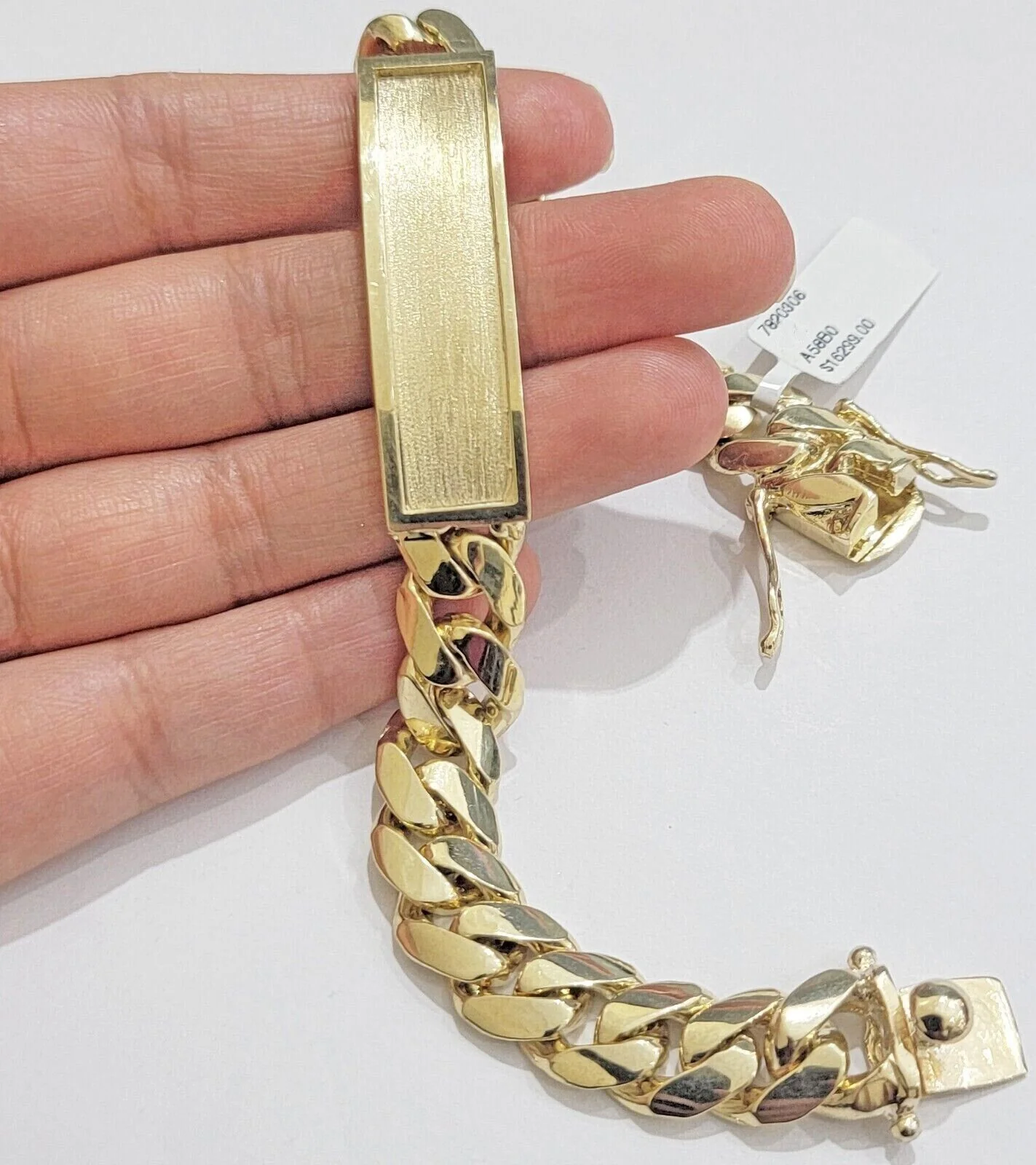 14k Yellow Gold ID Bracelet Miami Cuban Solid link 10mm Name Plate 9" Box Lock - Image 2