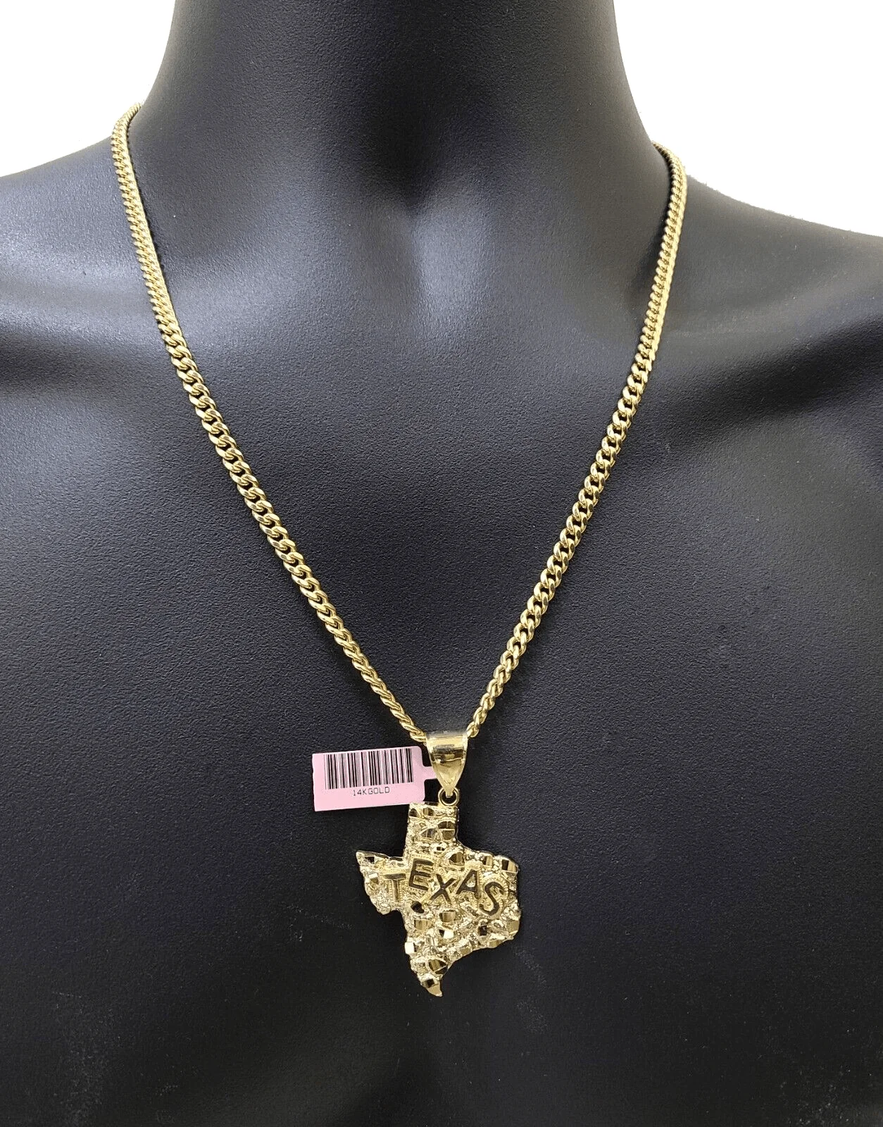14k Yellow Gold Miami Cuban Chain 22 Inch Necklace Texas Map Charm Pendant Real - Image 6