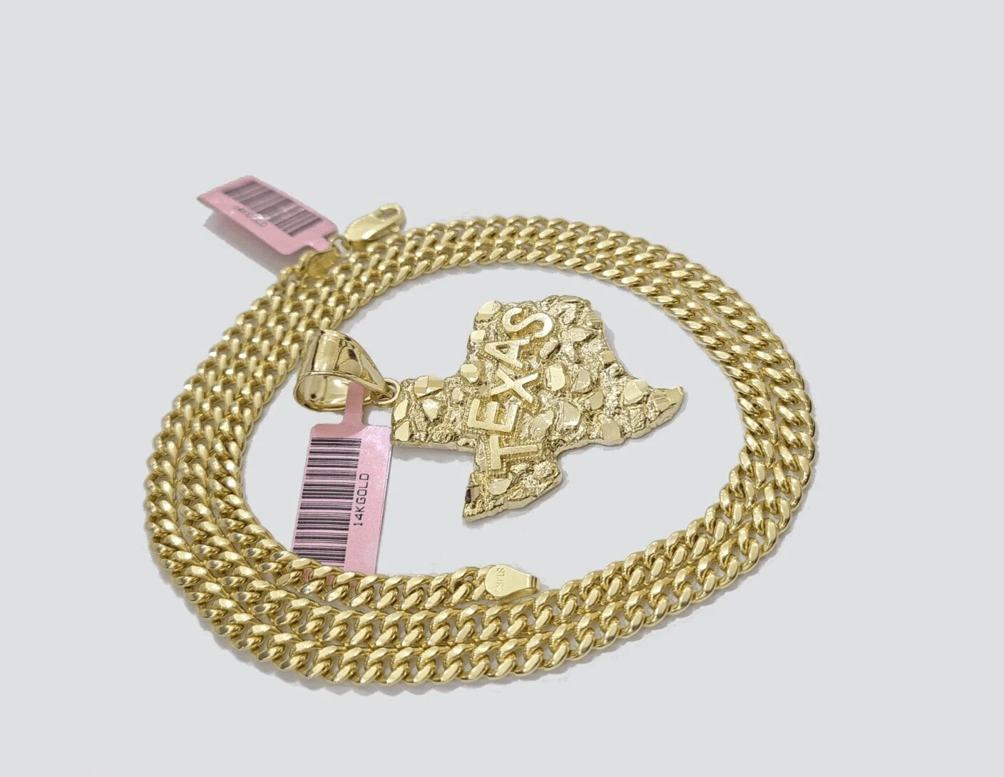 14k Yellow Gold Miami Cuban Chain 22 Inch Necklace Texas Map Charm Pendant Real - Image 7
