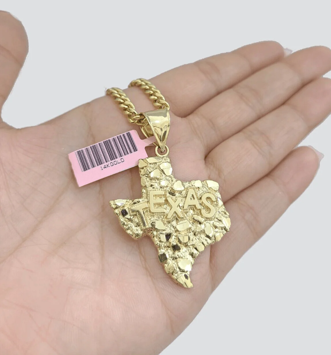 14k Yellow Gold Miami Cuban Chain 22 Inch Necklace Texas Map Charm Pendant Real - Image 8