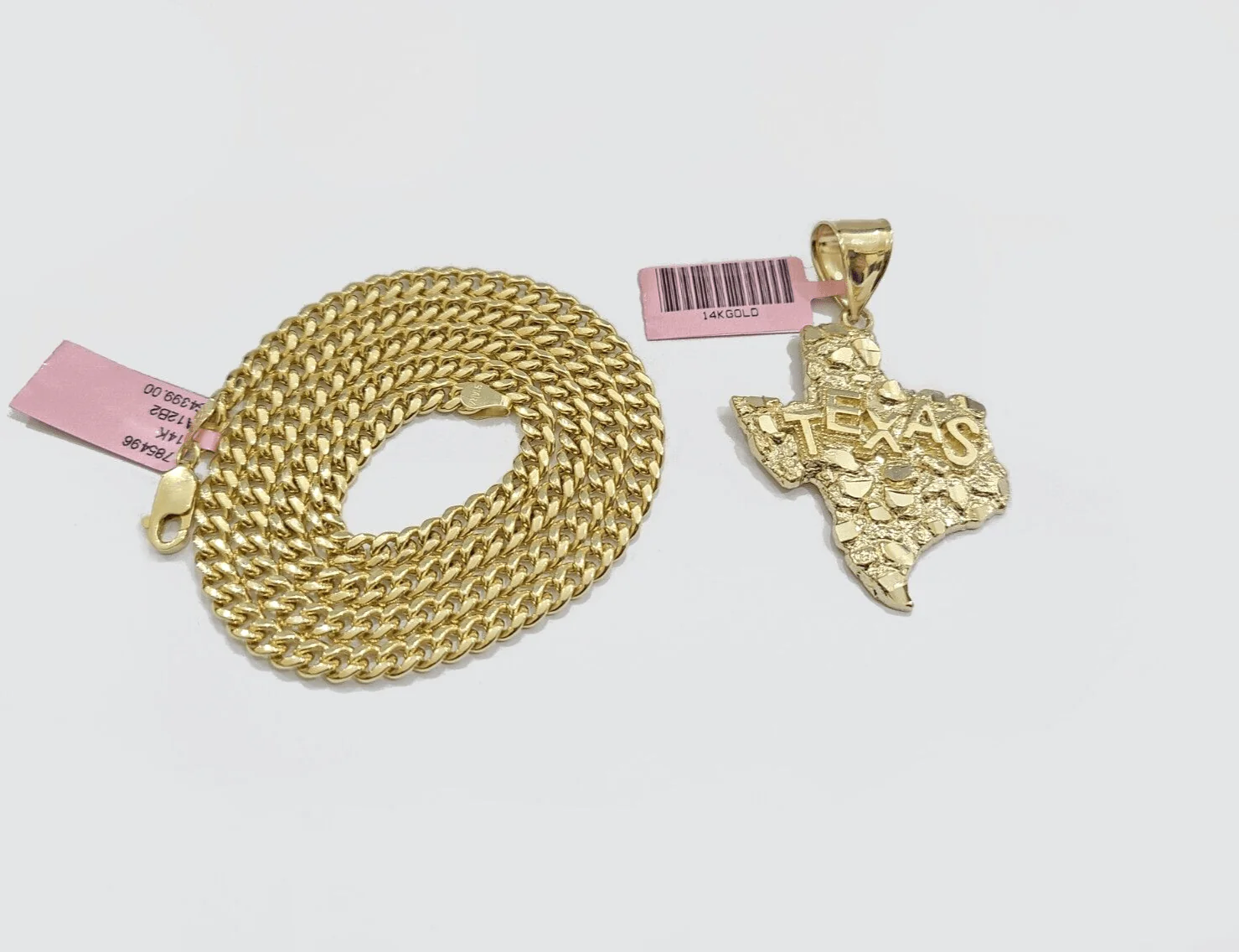 14k Yellow Gold Miami Cuban Chain 22 Inch Necklace Texas Map Charm Pendant Real - Image 9