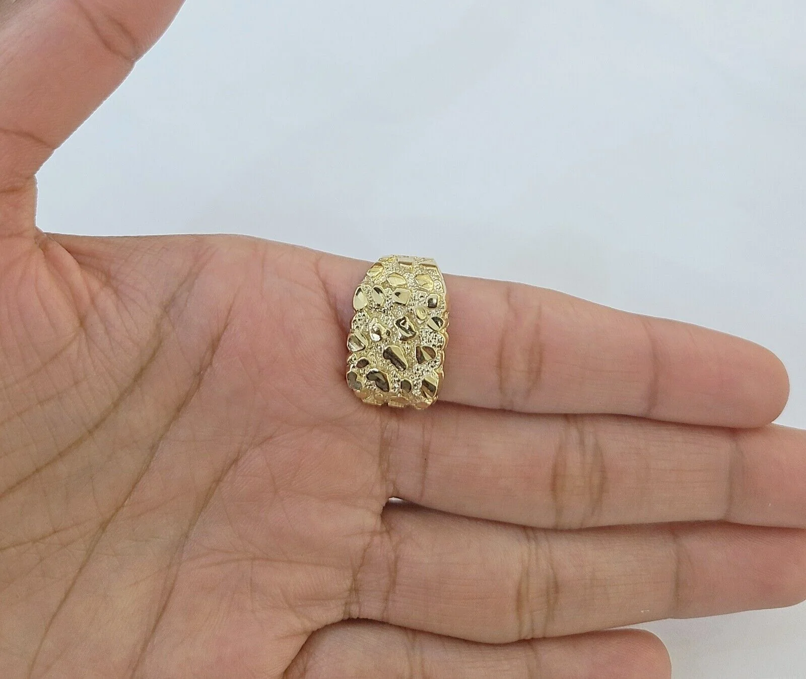 14k Yellow Gold Nugget Band Ring Casual Square Gold Ring Sizable 10kt All Sizes - Image 2