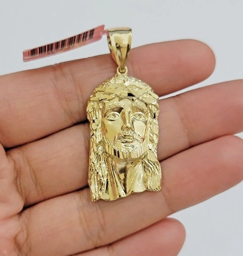 14k Yellow Gold Pendant Jesus Head Charm 14kt Yellow Gold For Men Different Size - Image 3