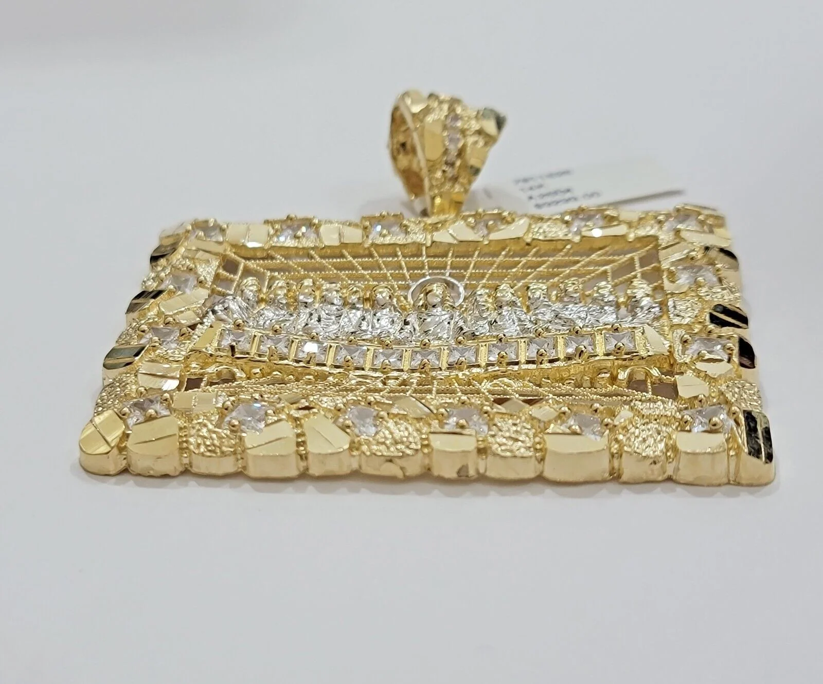 14k Yellow Gold Pendant Nugget Last Supper Charm Medallion Square REAL 14KT Mens - Image 4