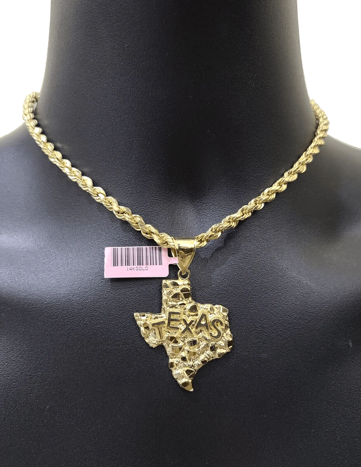 14k Yellow Gold Rope Chain 22'' Inch Necklace Texas Map Charm Pendant Real 14kt - Image 4