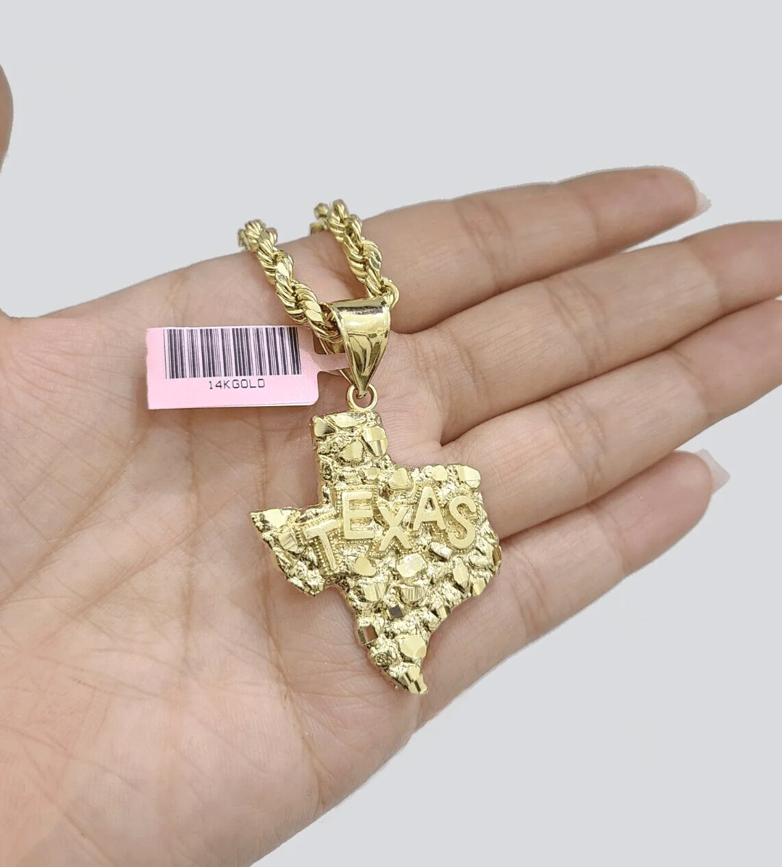 14k Yellow Gold Rope Chain 26'' Inch Necklace Texas Map Charm Pendant Real 14kt - Image 8