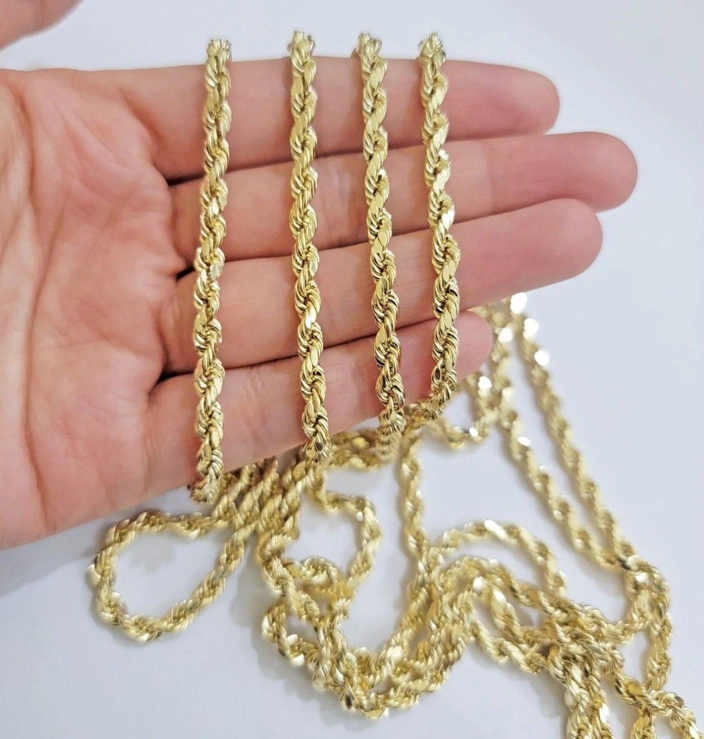 14k Yellow Gold Rope Chain Necklace 20 Inch 4mm Diamond Cut, Real 14kt SOLID - Image 4