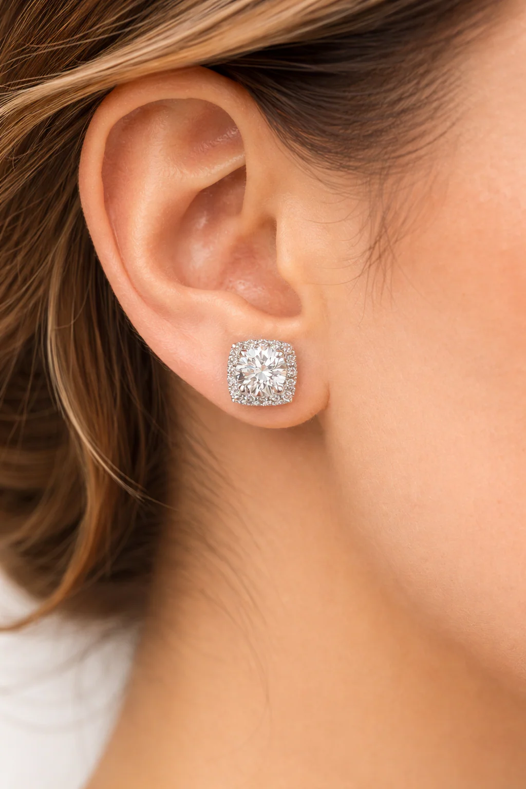 14k Yellow Gold Square Stud Earrings Lab Created Diamonds Screw-Back Women Men