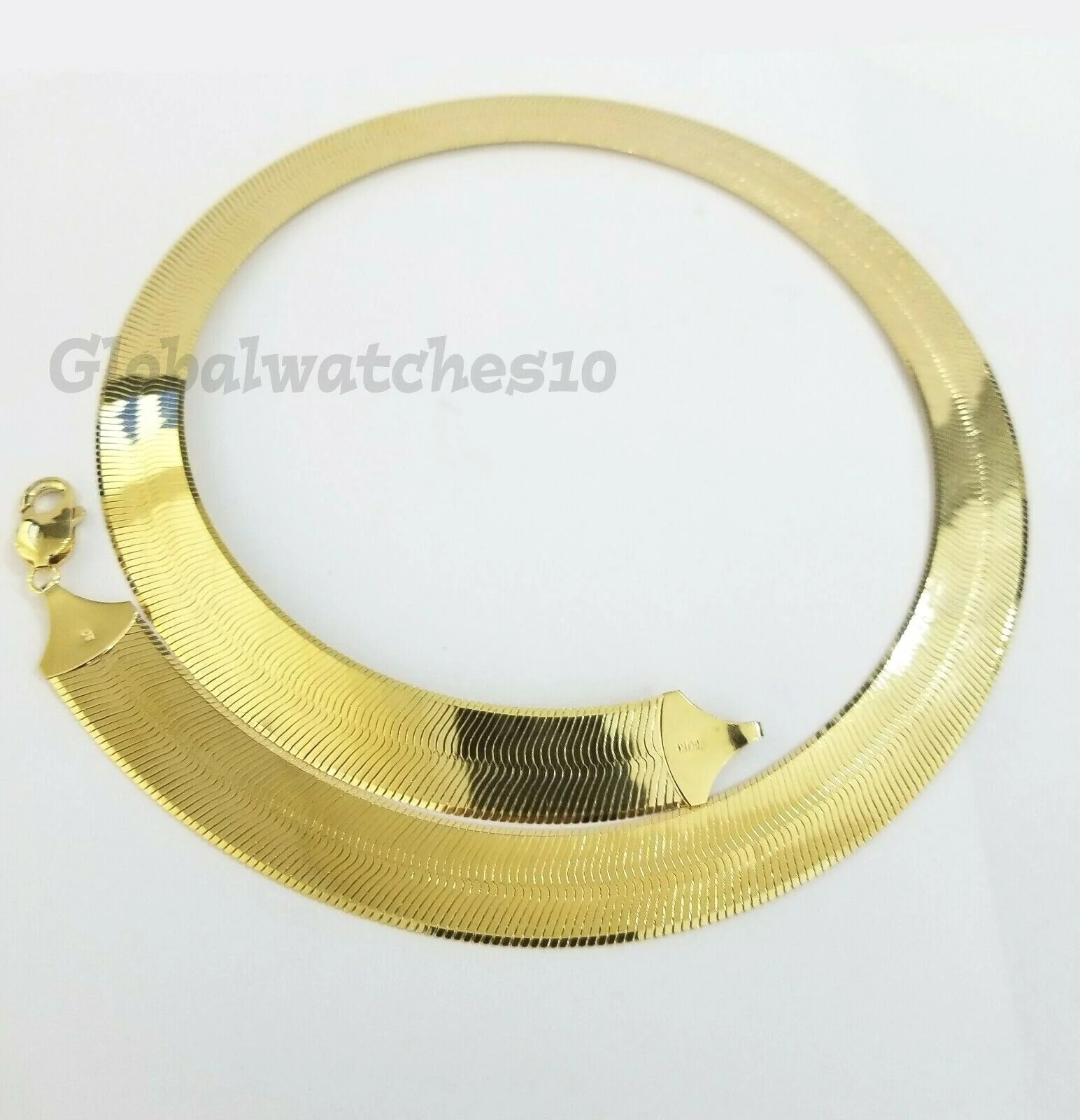15mm 10k Yellow Gold Herring Bone Chain Necklace Lobster lock Men Women REAL 24" - Image 2