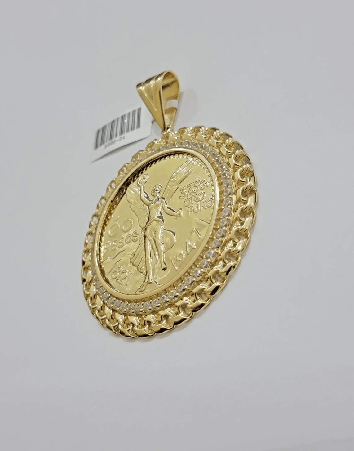 1947 Mexican Centenario Coin Charm Pendant Replica 50 pesos With Bezel 10kt Gold - Image 4