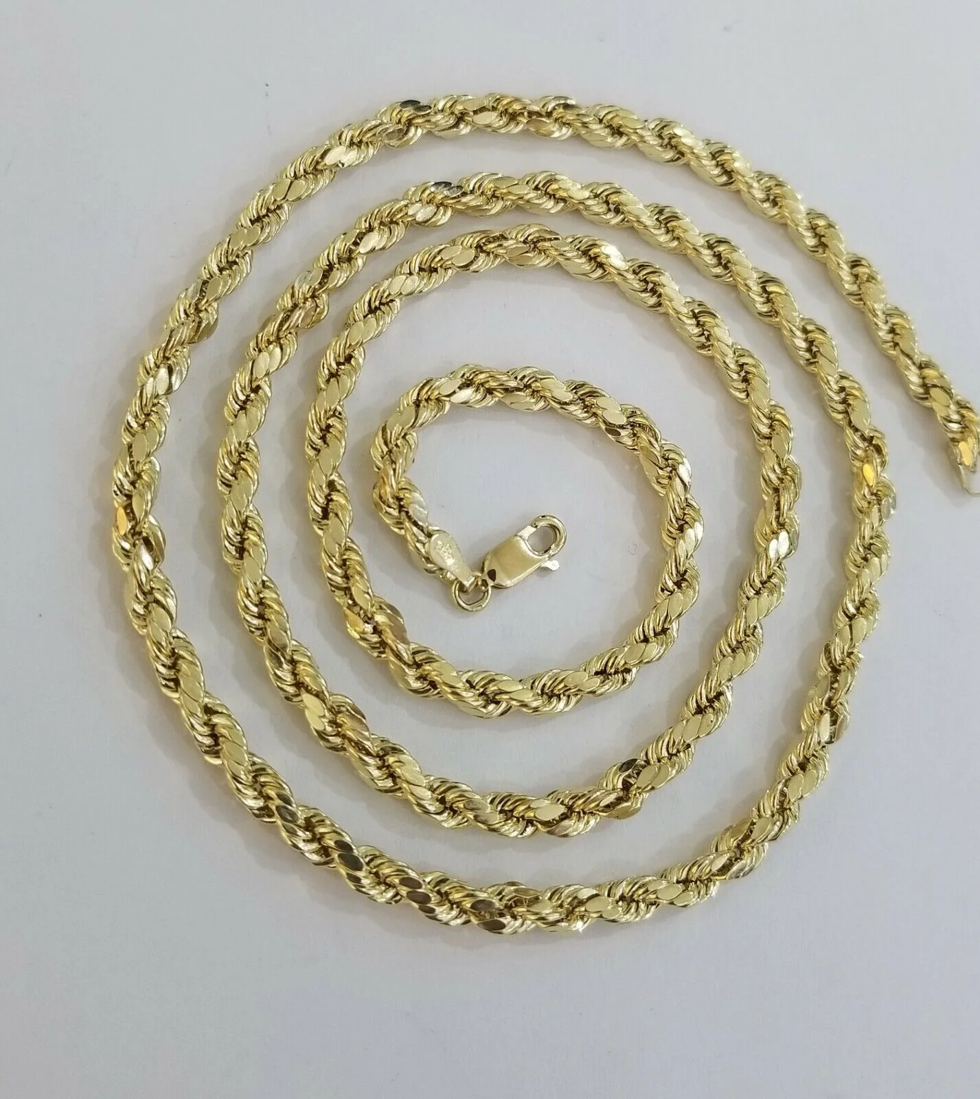 4mm 20" 10k Gold Rope Chain Necklace Diamond Cut REAL 10kt Yellow Gold Men Women - Image 4