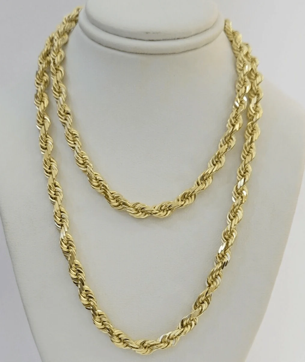 6mm Rope Chain Necklace 10k Yellow Gold Solid 26" Dimond Cut GURANTEED REAL GOLD - Image 3