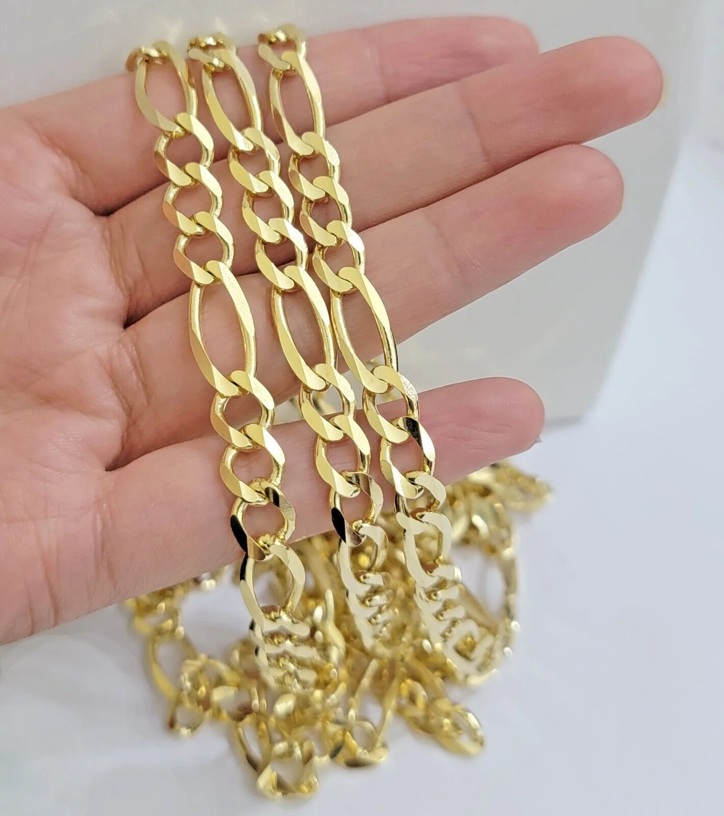8mm Solid 14k Yellow Gold Figaro chain Necklace 24 Inch Men's REAL 14kt HEAVY