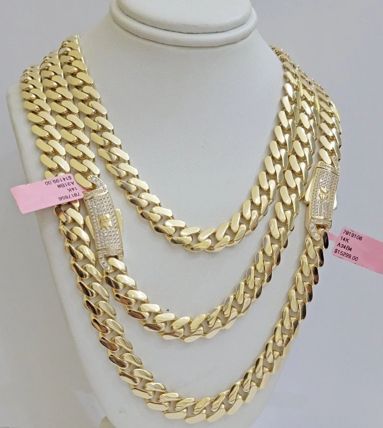 9mm Miami Cuban Royal Link Chain Necklace Box Clasp Real 14K Yellow Gold