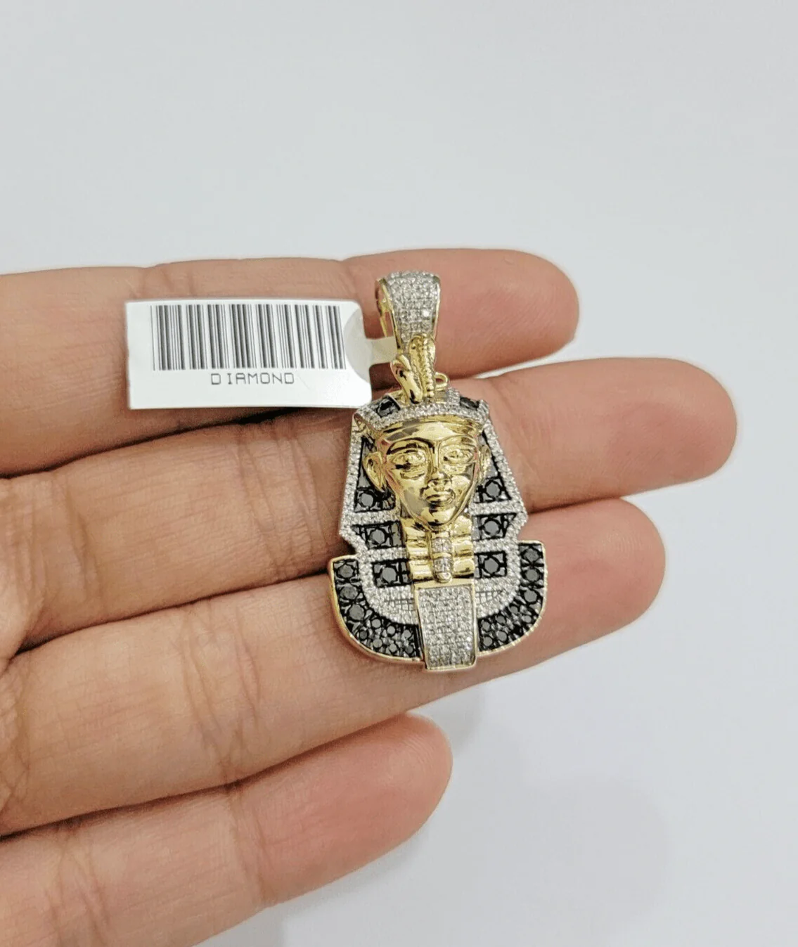 Black Diamond Pharoah Charm Pendant 10kt Yellow Gold 0.80 CT Chain Necklace SALE