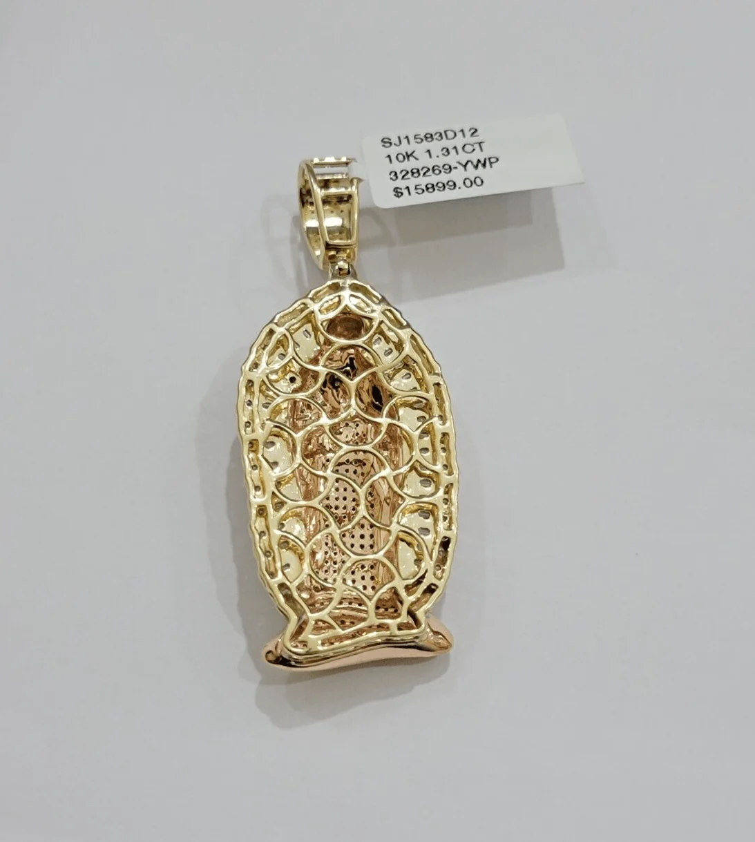 Diamond Virgin Mary Charm Pendant 10k Yellow Rose Gold Natural Diamond REAL SALE - Image 6