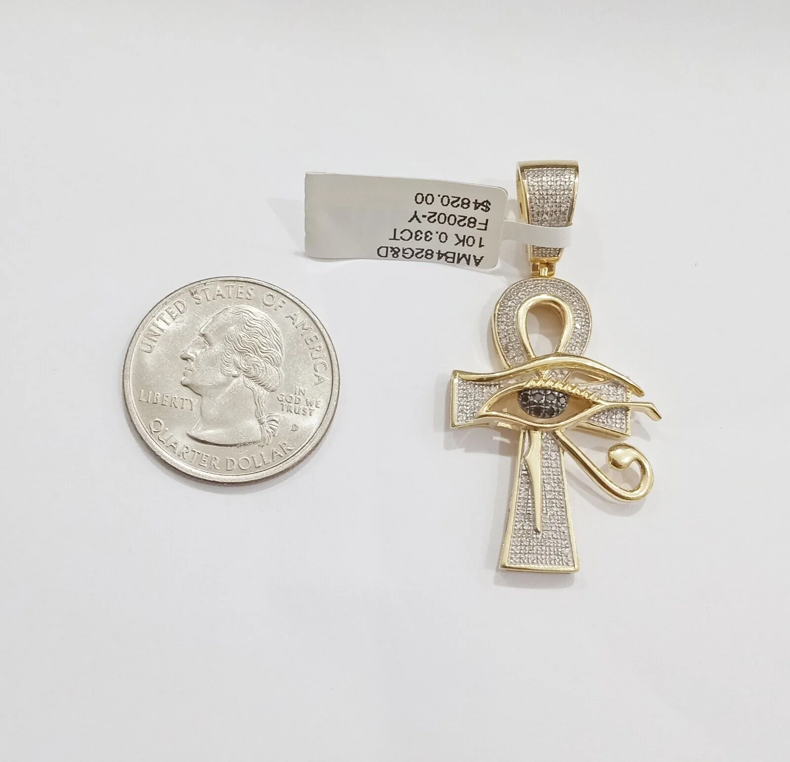 Evil Eye Charm Pendant Real 10K Yellow Gold Genuine Natural Diamond Ankh Cross - Image 4