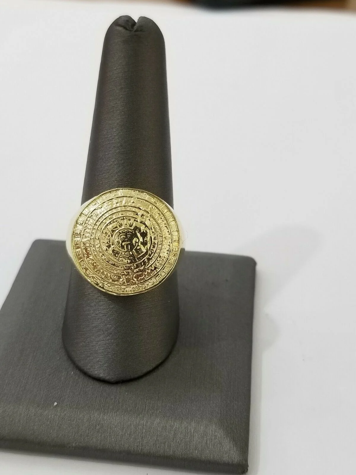 GOLD Mens Ring Aztec Mayan Solid 10k Yellow Gold Sun Calendar 10 KT REAL Gold - Image 3