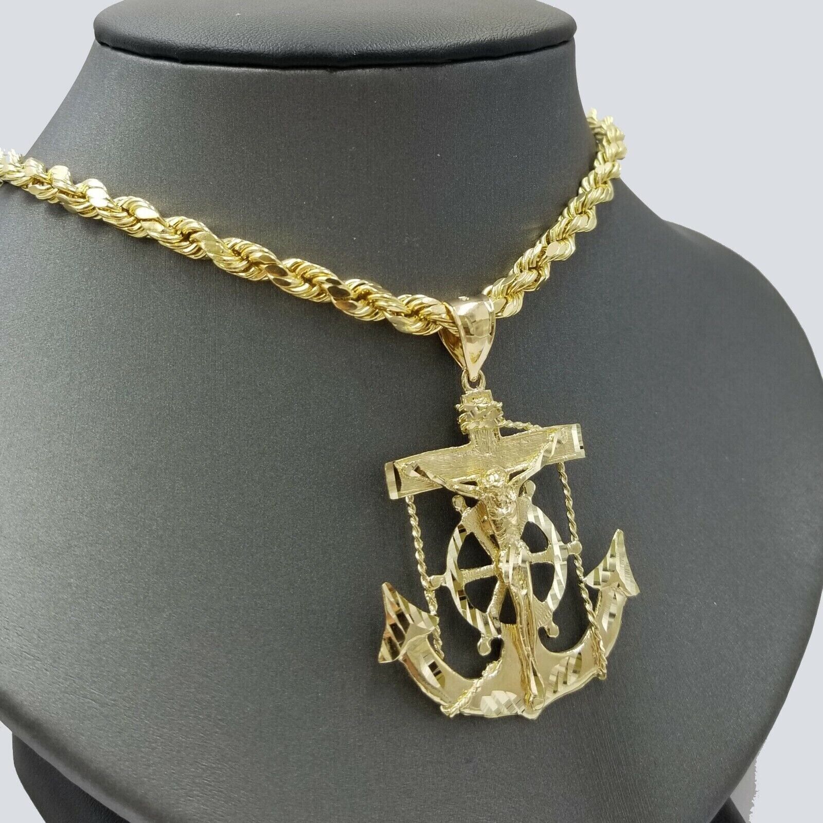Jesus Anchor Charm Pendant Men's Real 10k Yellow Gold Solid 10kt For Chain - Image 5
