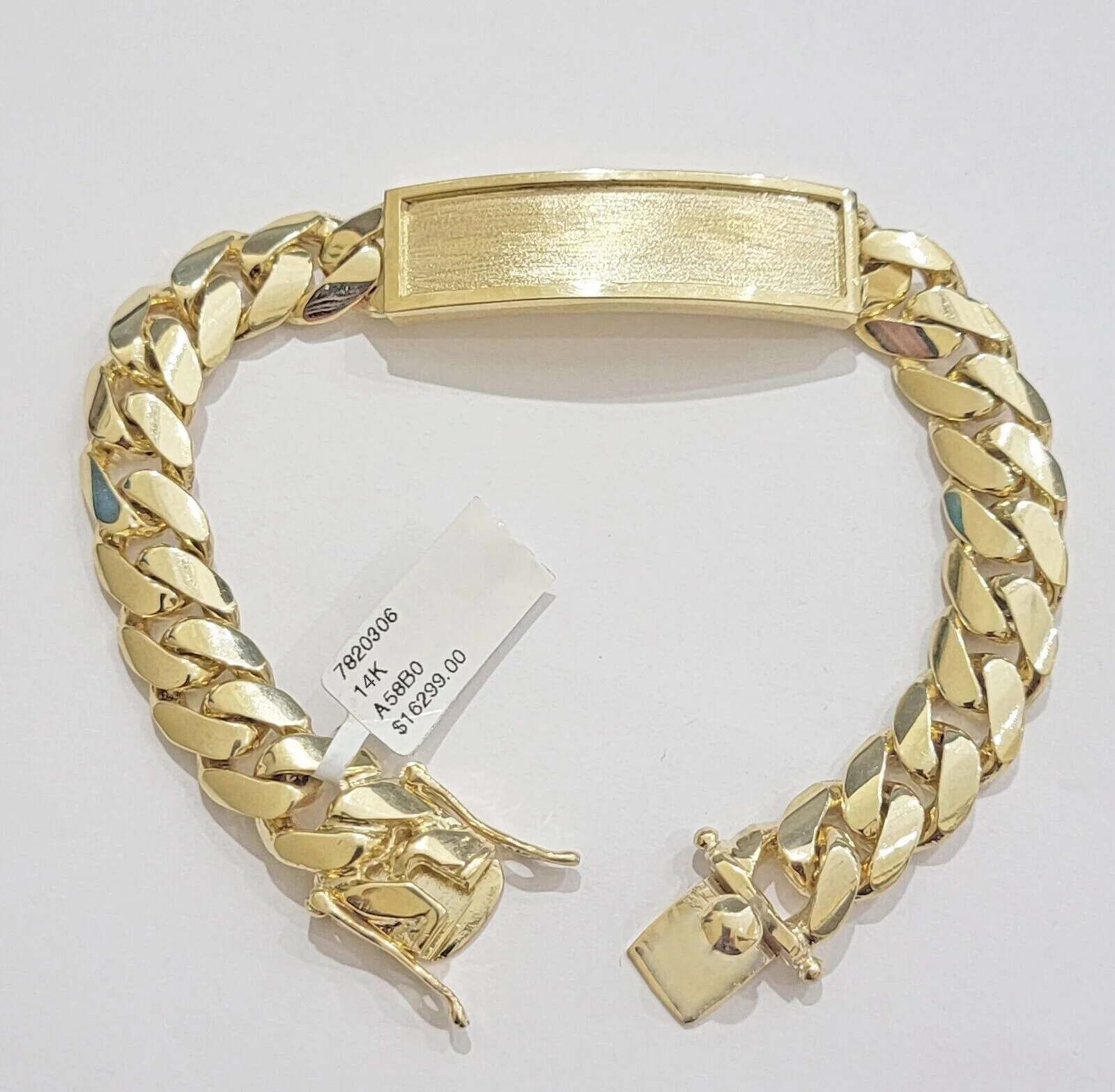 Ladies 14k Gold ID Bracelet Miami Cuban Solid link 12mm Name Plate 7" Box Lock - Image 3