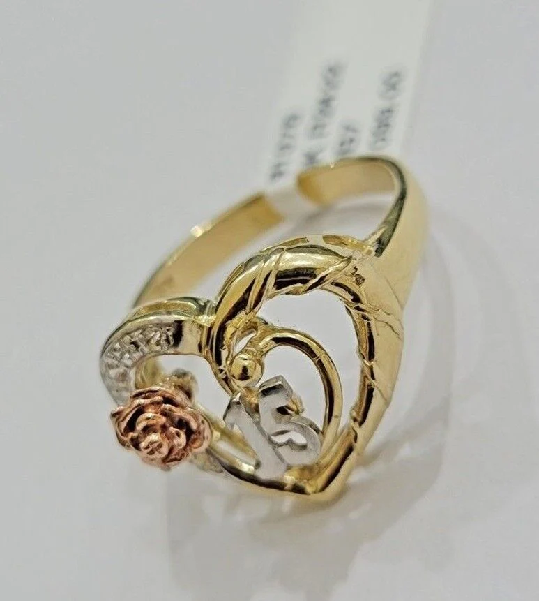 Ladies Ring 10k Gold Quinceanera 15 Anos Year Girls 10KT Yellow Hearts REAL SALE - Image 3