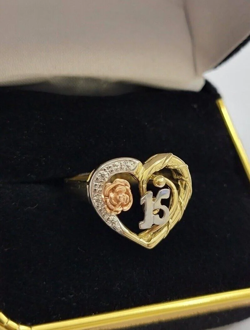 Ladies Ring 10k Gold Quinceanera 15 Anos Year Girls 10KT Yellow Hearts REAL SALE - Image 8