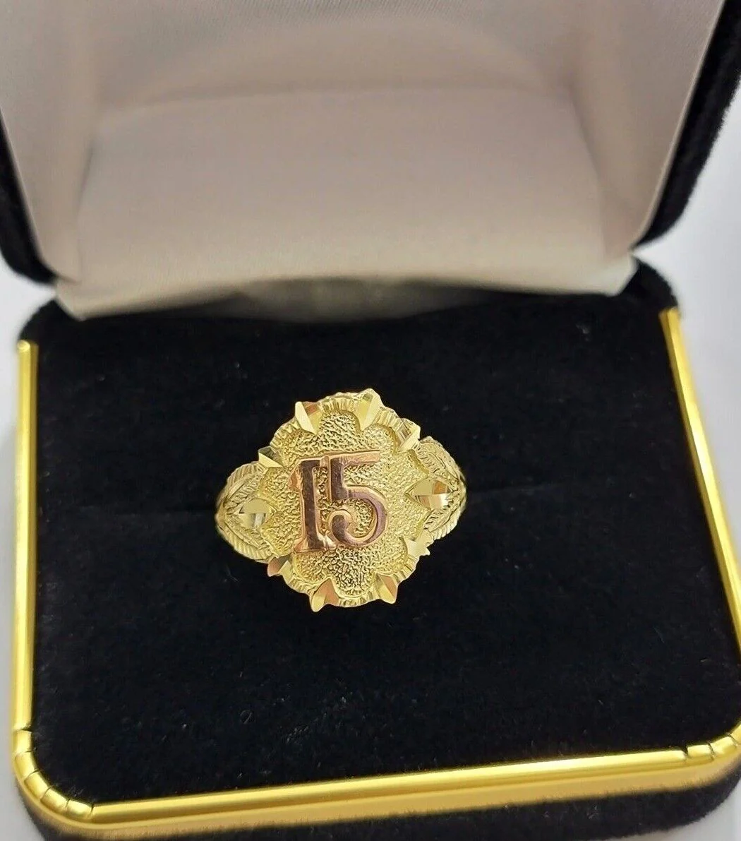 Ladies Ring 10k Gold Quinceanera 15 Anos Year Girls 10KT Yellow REAL Ring Sizes 6,7,8,9,10,11 & 12