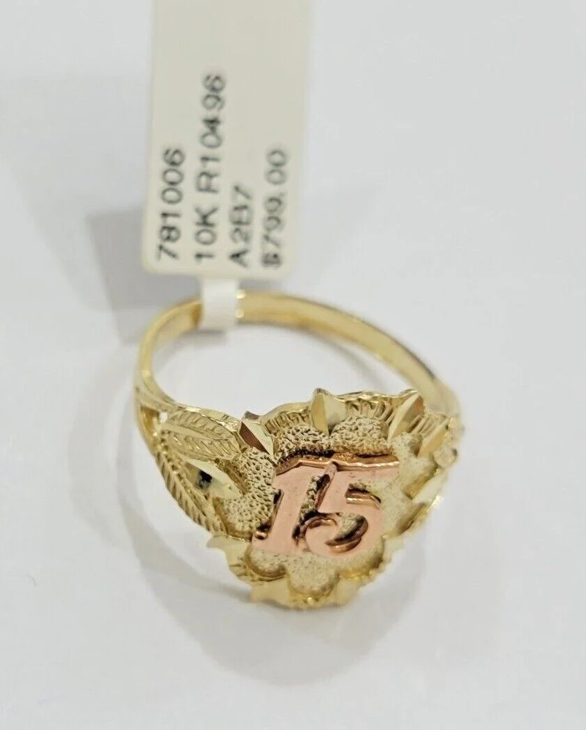 Ladies Ring 10k Gold Quinceanera 15 Anos Year Girls 10KT Yellow REAL Ring Sizes 6,7,8,9,10,11 & 12 - Image 10