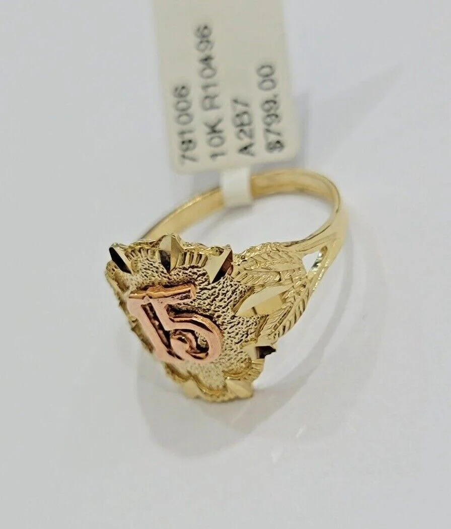 Ladies Ring 10k Gold Quinceanera 15 Anos Year Girls 10KT Yellow REAL Ring Sizes 6,7,8,9,10,11 & 12 - Image 8