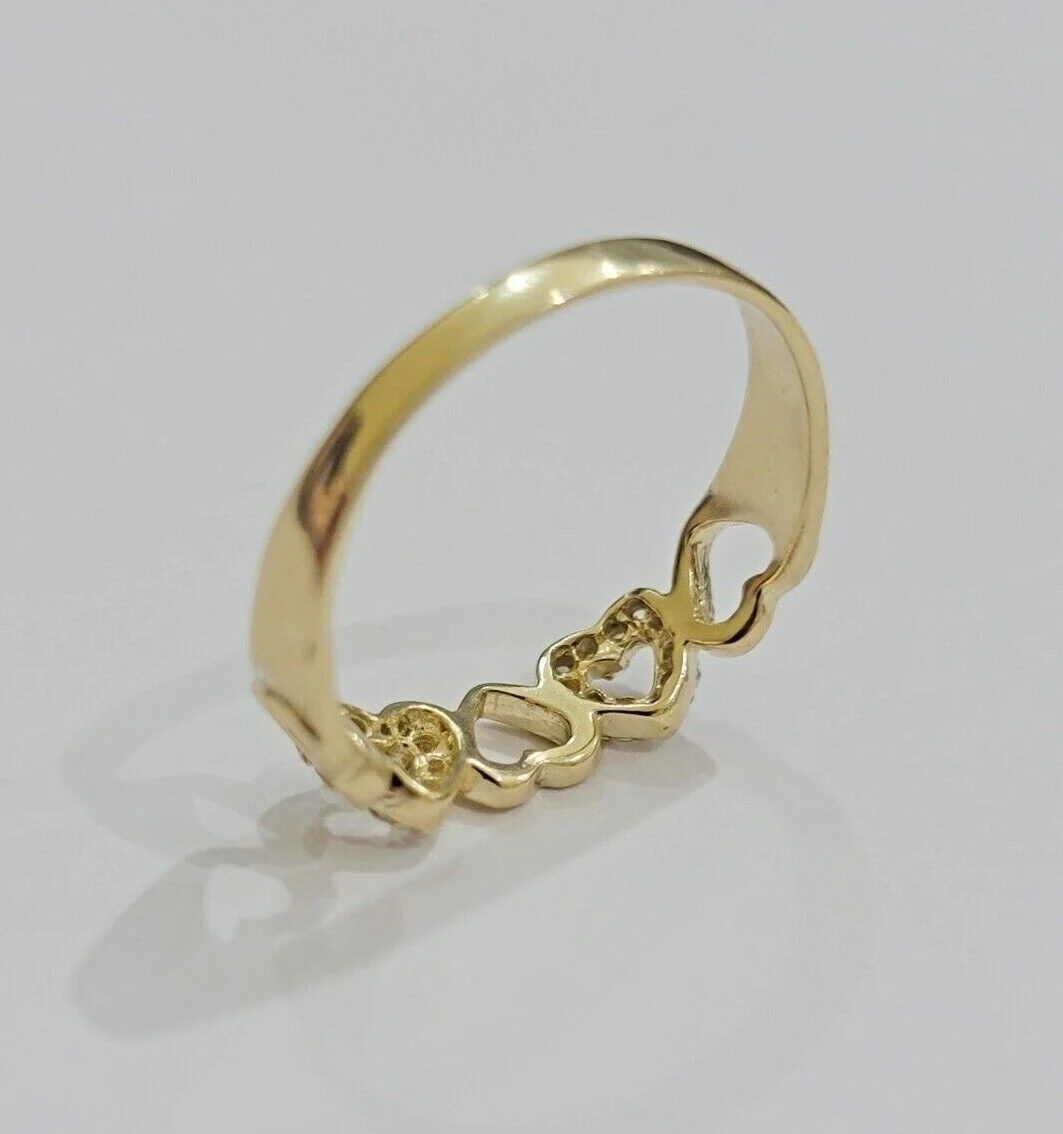 Ladies Ring 10k Yellow Gold Heart 10 KT REAL Unique Engagement Wedding Band SALE - Image 4