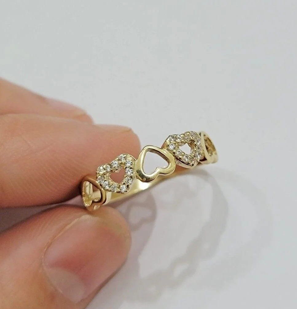 Ladies Ring 10k Yellow Gold Heart 10 KT REAL Unique Engagement Wedding Band SALE - Image 7