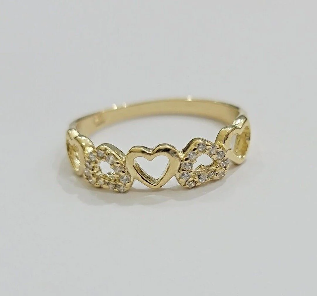 Ladies Ring 10k Yellow Gold Heart 10 KT REAL Unique Engagement Wedding Band SALE - Image 9