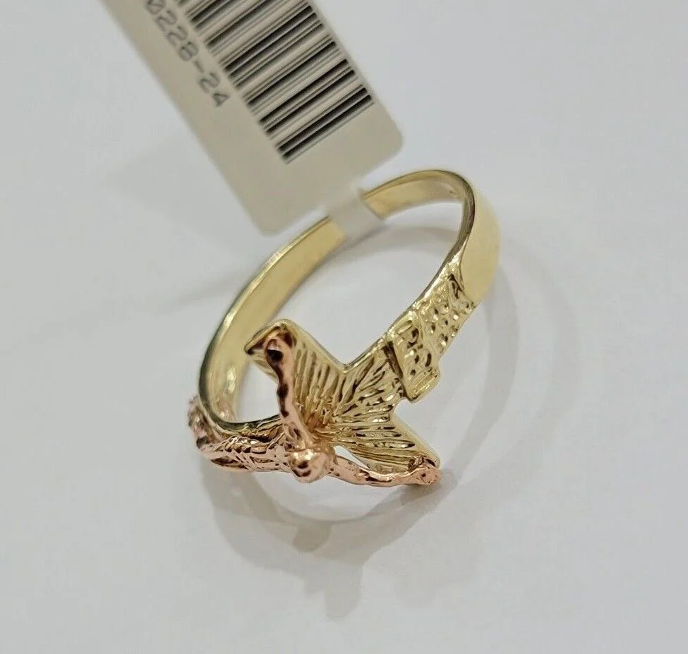 Ladies Ring 10k Yellow Rose Gold Jesus Cross REAL Crucifix Unique Band For SALE - Image 5