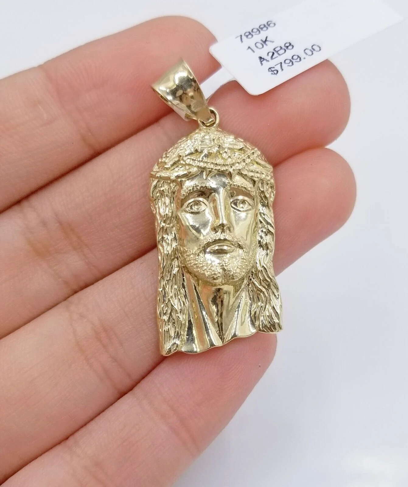 Mens 10k Gold Chain Necklace Charm Pendant SET 4mm Miami Cuban Link, Jesus Face - Image 6