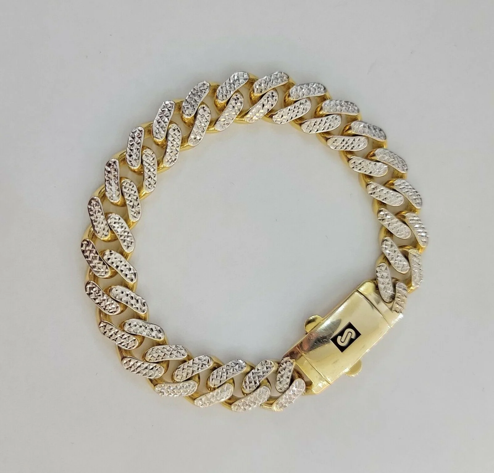 Mens 10k Gold Monaco Bracelet 11mm 8" Two-tone Diamond Cut REAL 10kt Gold SALE - Image 6