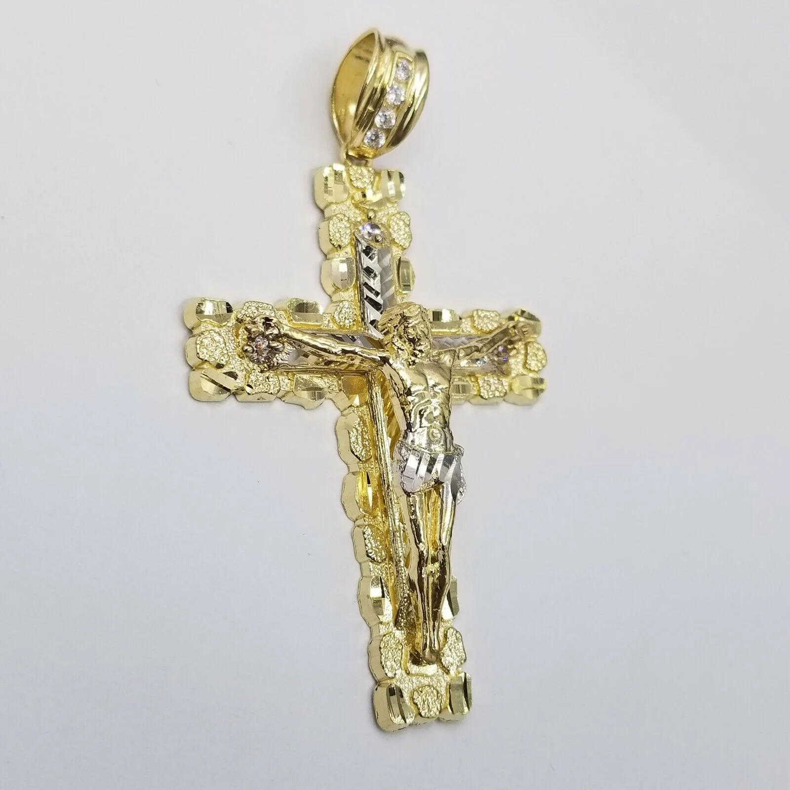 Mens 10k Yellow Gold Cross Charm Diamond Cut Pendant Byzantine Chain in 24" Real - Image 8