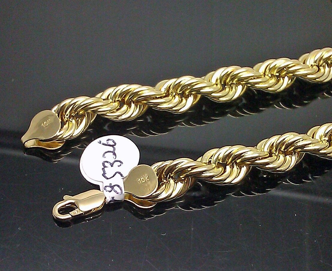 Mens 10K Yellow Gold Rope Chain Thick Necklace 26" 8mm REAL 10KT Diamond cuts - Image 2