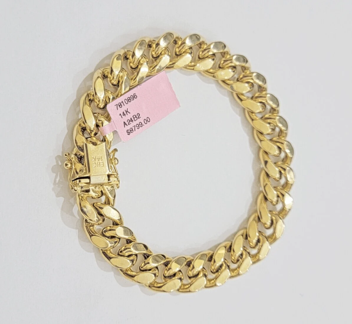 Mens 14k Yellow Gold Bracelet 7.5 Inch Miami Cuban Link Box Clasp REAL 14KT