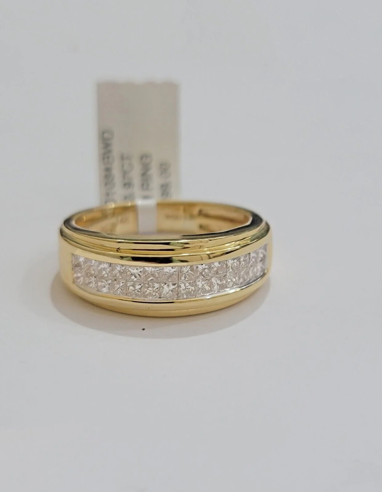 Mens Engagement Wedding Band REAL 14k Yellow Gold Natural Diamond Band Ring - Image 3
