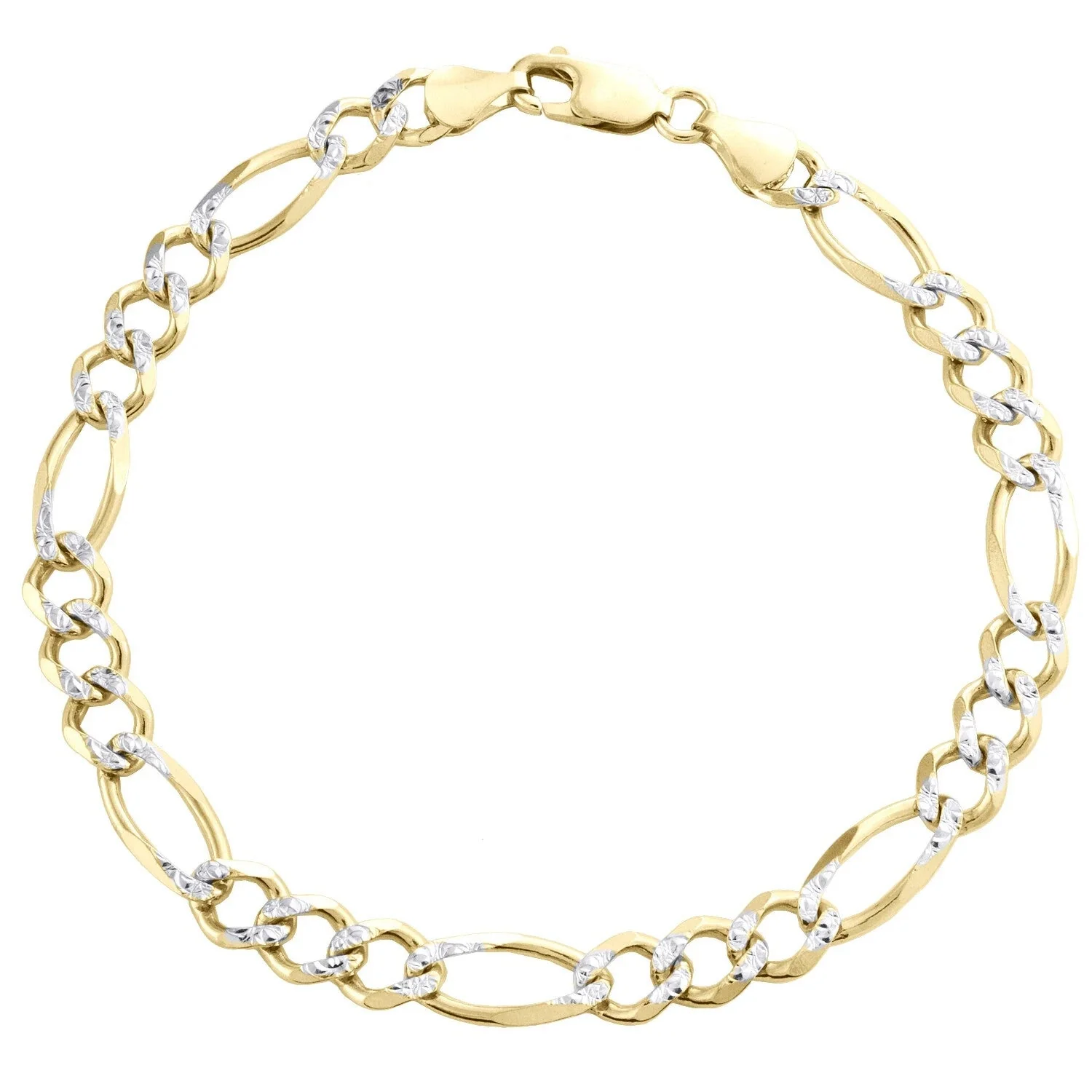 Mens Real 10k Yellow Gold Figaro Link Bracelet Diamond Cut 6.5 mm Solid 8 Inch