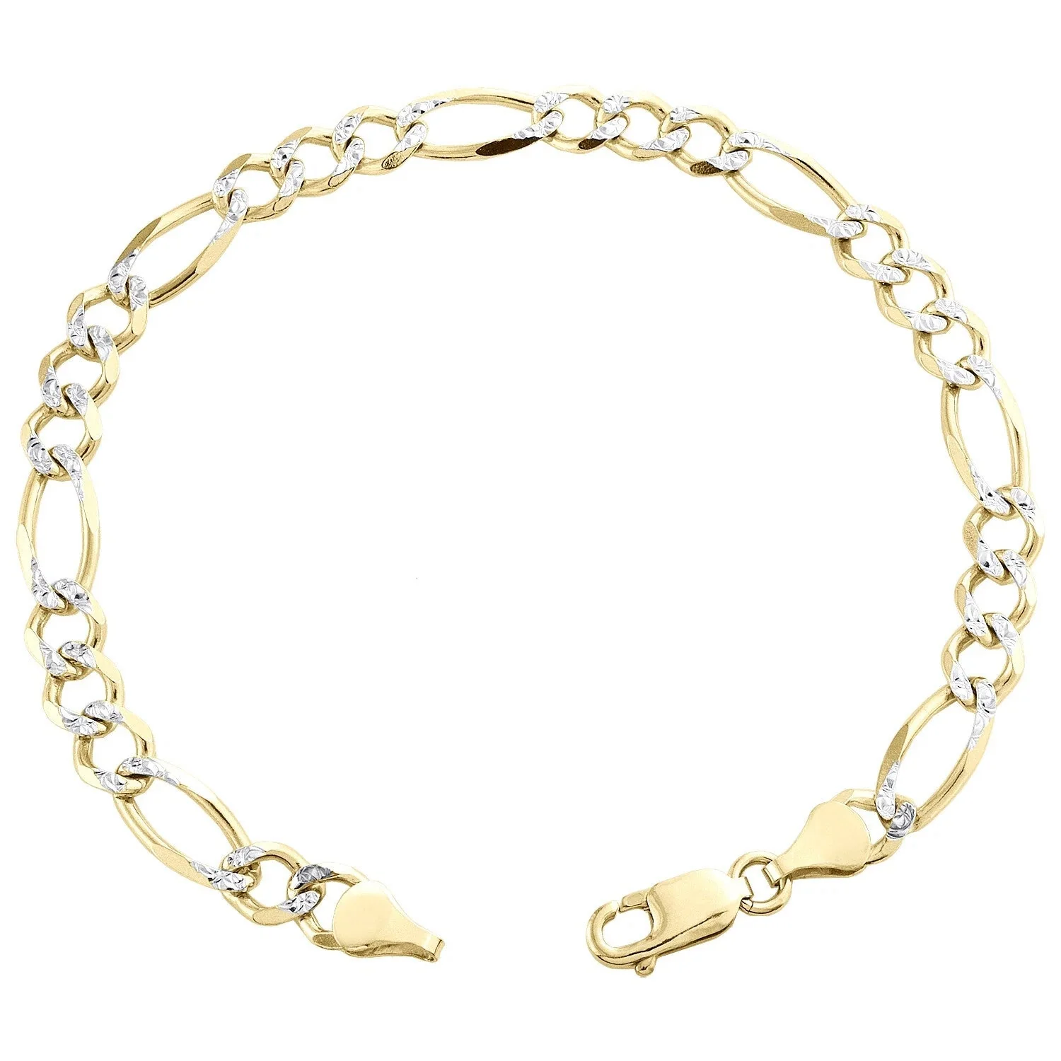 Mens Real 10k Yellow Gold Figaro Link Bracelet Diamond Cut 6.5 mm Solid 9 Inch - Image 3