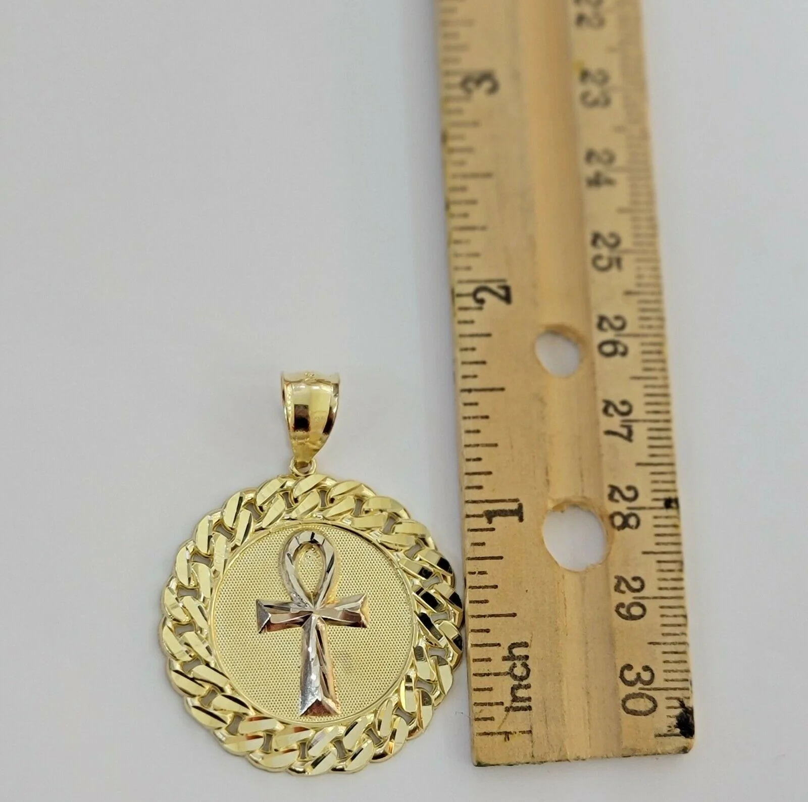 Mens Real 10kt Yellow Gold Ankh Cuban Pendant Charm Medallion Round 10k, Dia Cut - Image 4