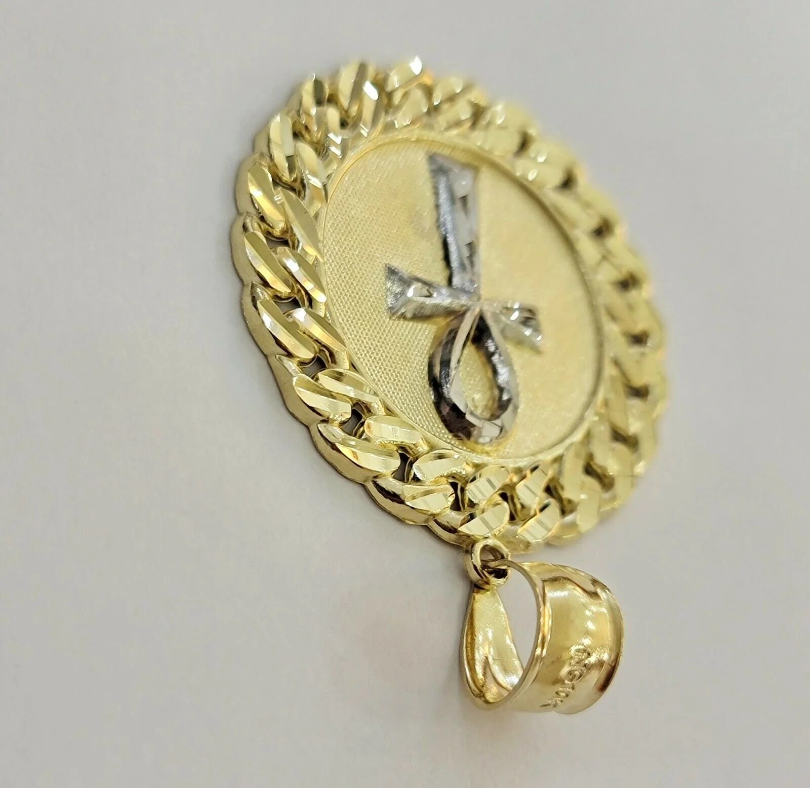 Mens Real 10kt Yellow Gold Ankh Cuban Pendant Charm Medallion Round 10k, Dia Cut - Image 5