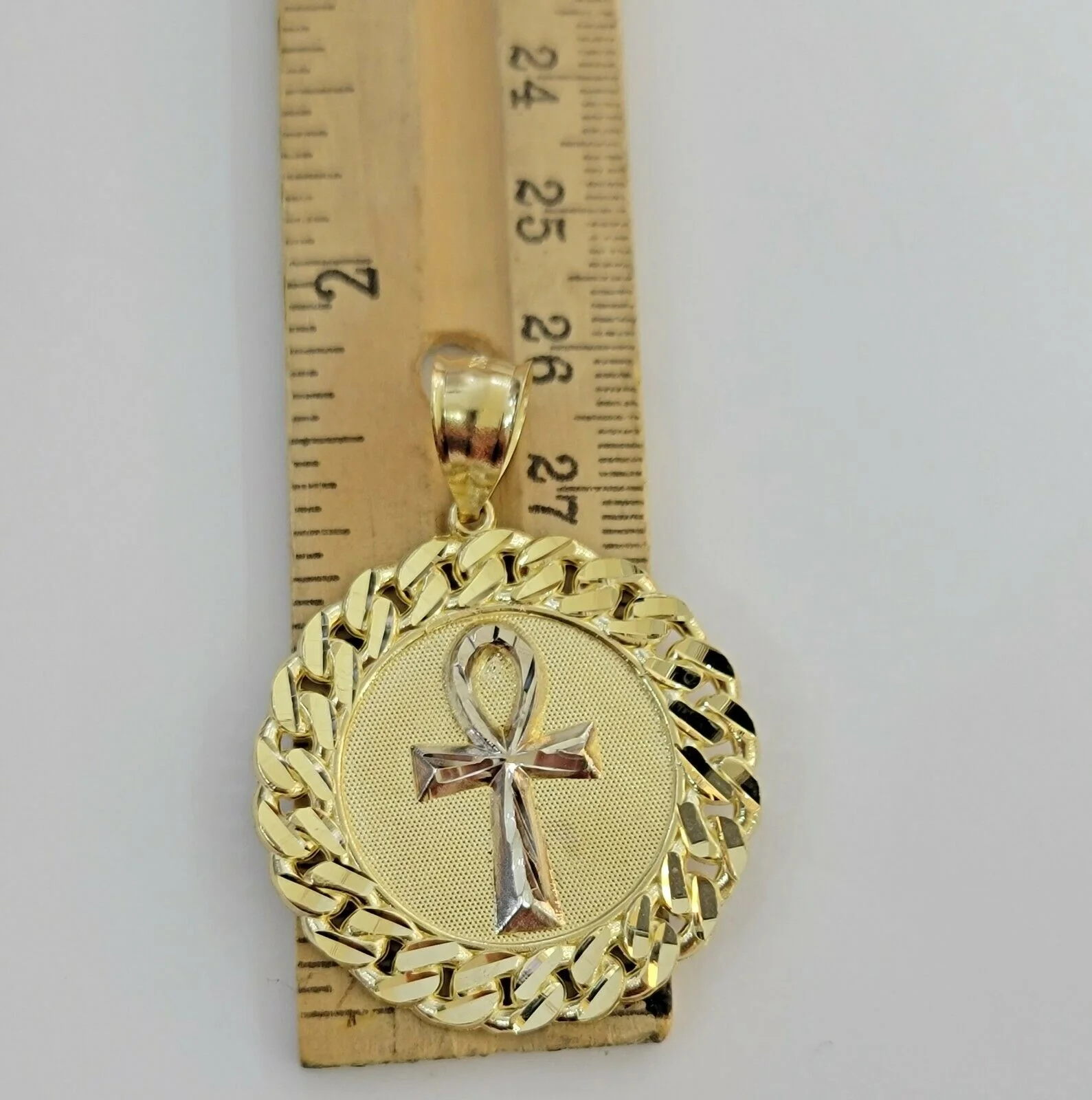 Mens Real 10kt Yellow Gold Ankh Cuban Pendant Charm Medallion Round 10k, Dia Cut - Image 7