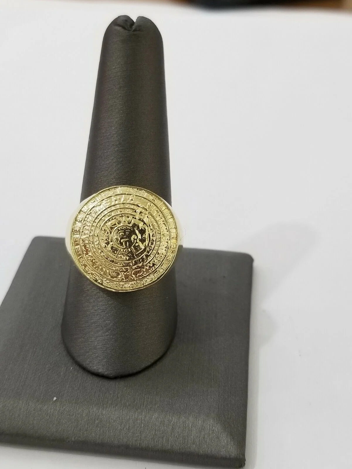 Mens Ring Solid 10k Yellow Gold Aztec Mayan Sun Calendar 10 KT REAL Gold Unique - Image 3