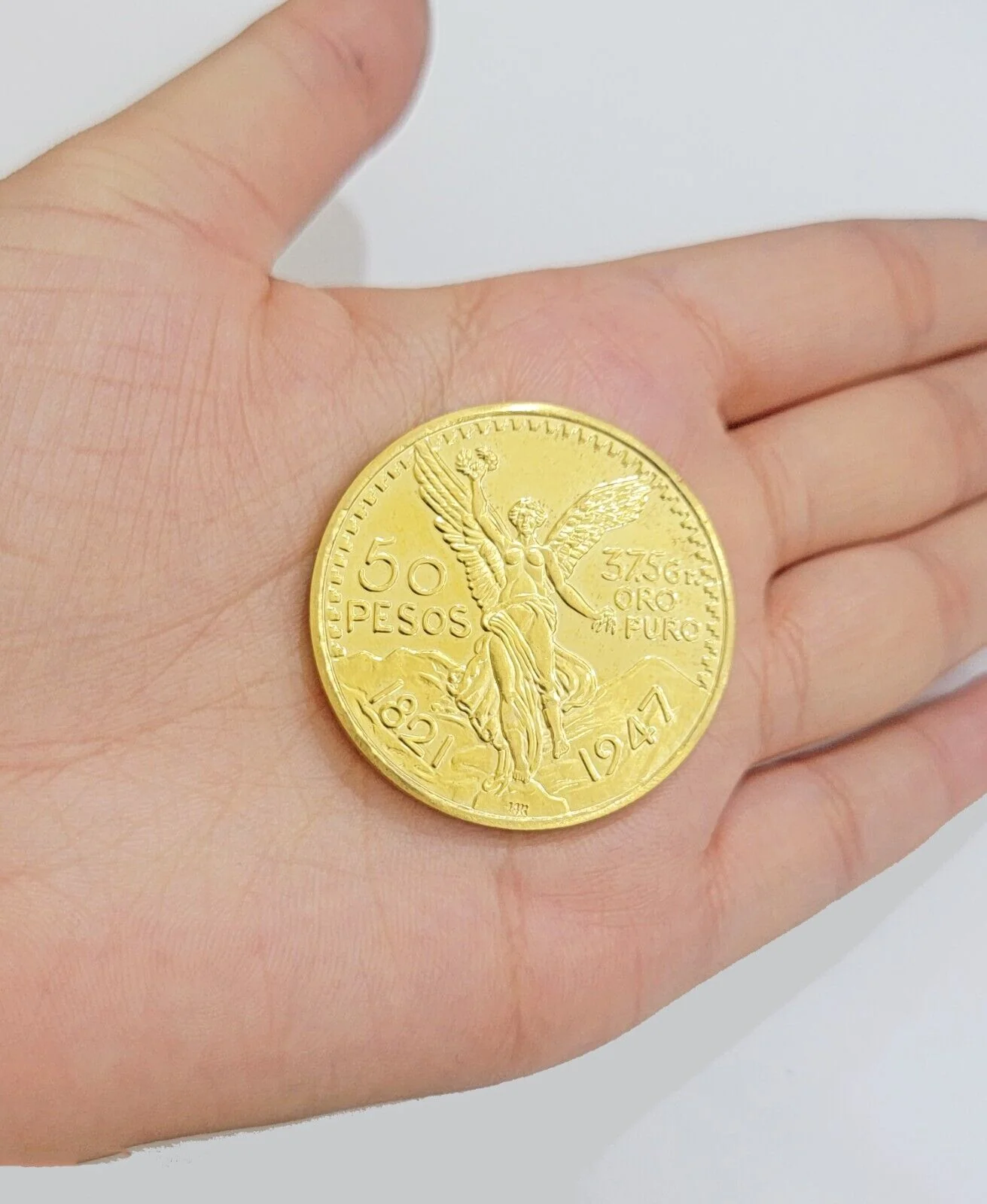 Mexico Gold 50 Pesos 1821 1947 Date Copy Coin SOLID 14k Gold Charm Centenario - Image 4