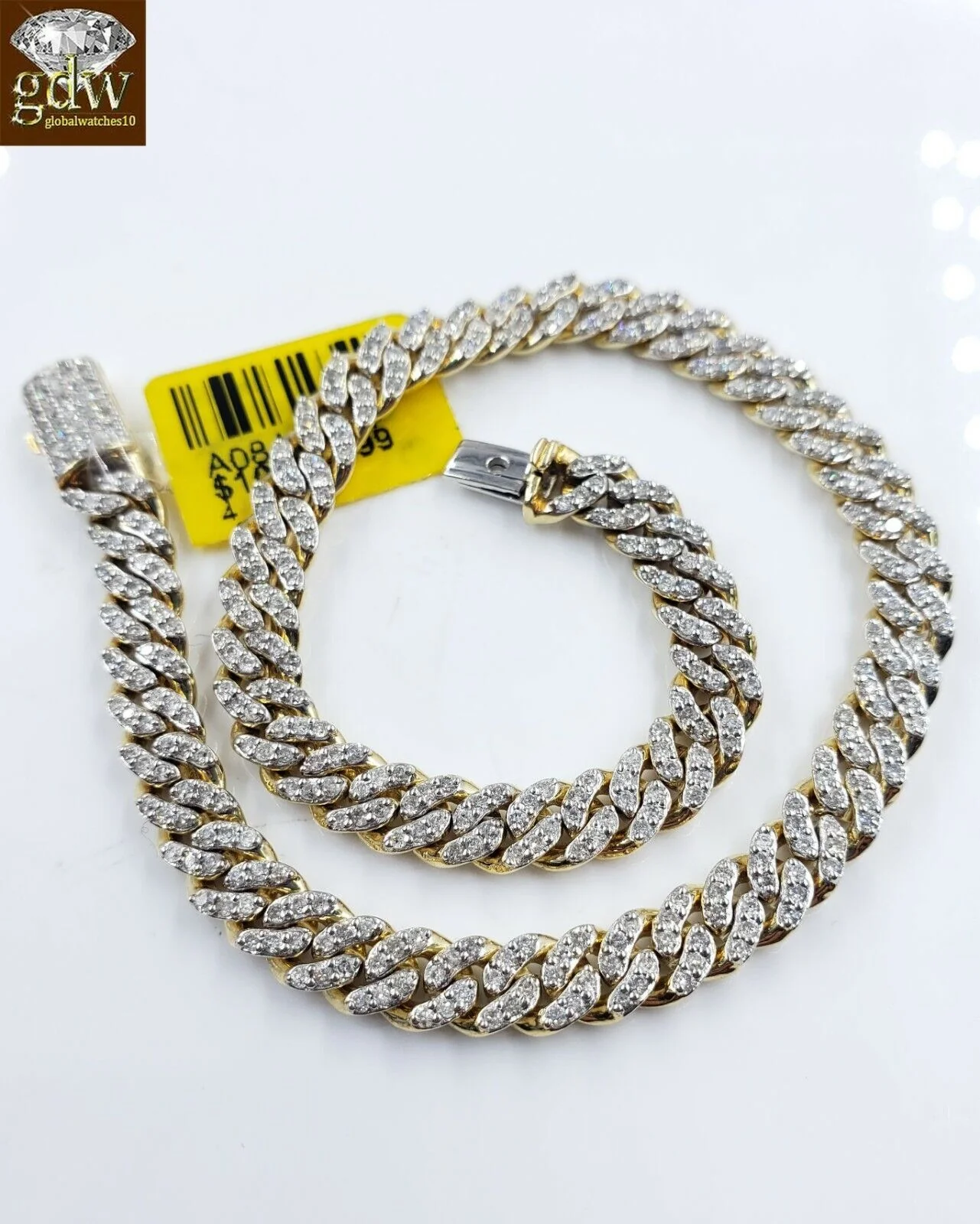 Miami Cuban Link Diamond 10k Bracelet Link Yellow Gold Box Clasp seven .five " - Image 3