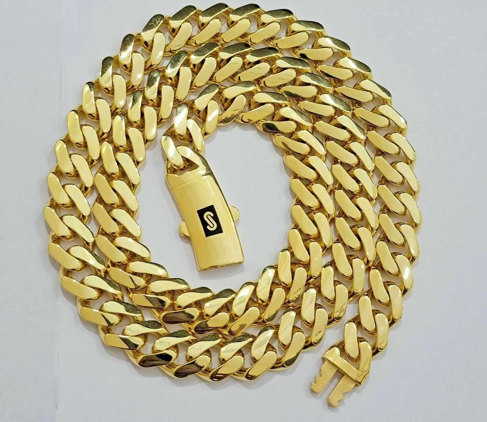 Miami Cuban Royal Link Chain Shiny Plain Necklace Monaco, Real 10K Yellow Gold - Image 2